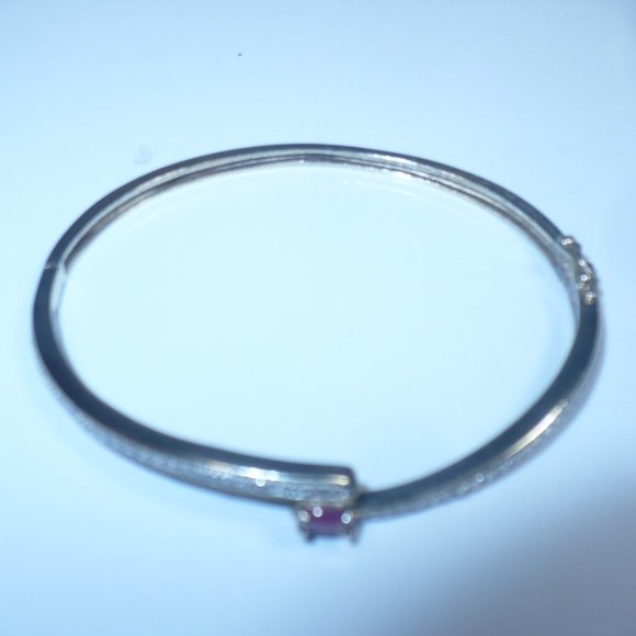 925 R China gold vermeil Sterling Silver Genuine Ruby hinged Bangle Bracelet - Picture 3 of 9